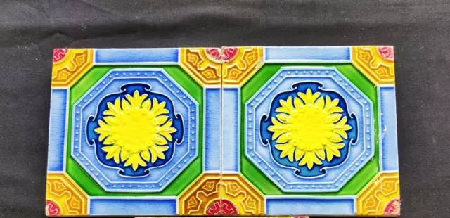 Majolica Decorative Nouveau Architecture Furniture Tile Set of 2 Japan CT121