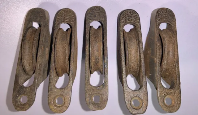 5 Antique Cast Iron Window Sash Pulleys #2 Patented 1879