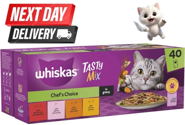 Whiskas 1+ Chef's Choice Mixed Adult Wet Cat Food Pouches In Gravy 40 x 85g