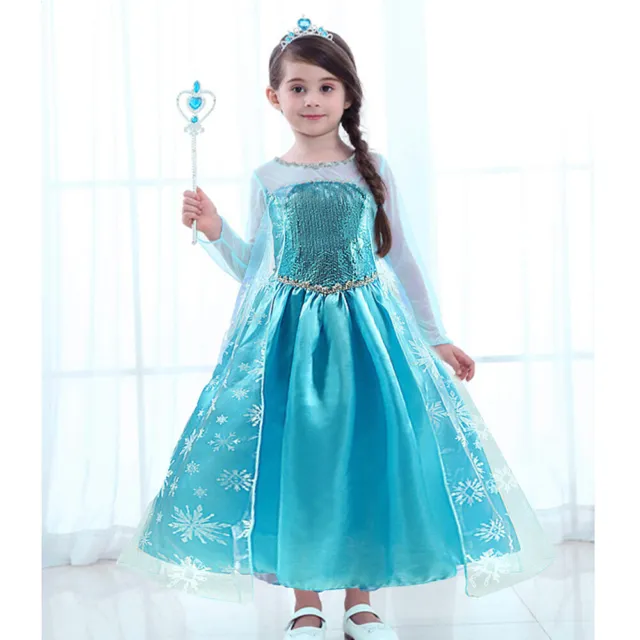 Girls Kids Girls Elsa Fancy Dress Up Costume Princess Birthday Party Cosplay