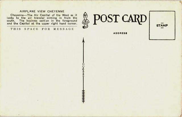 Airplane View Cheyenne Wyoming  Antique 1920s Postcard 2