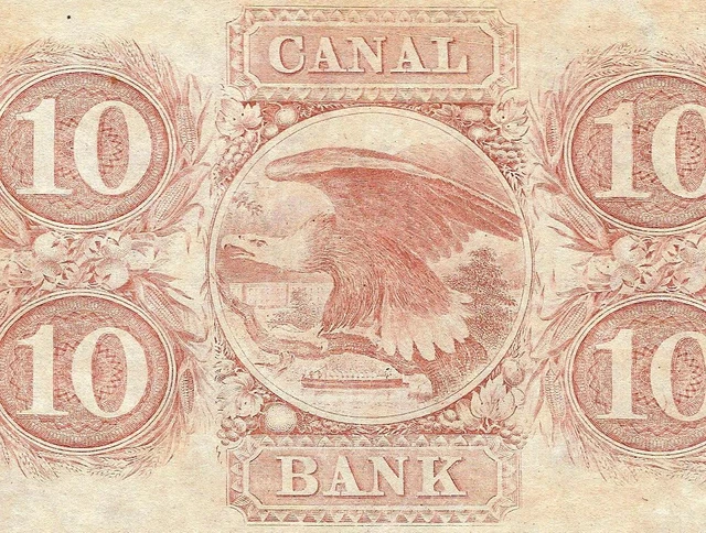 1840s $10 DOLLAR BILL NEW ORLEANS CANAL BANK NOTE LARGE CURRENCY PAPER MONEY
