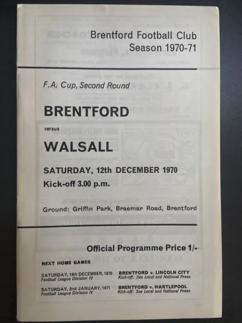 Brentford v Walsall(FA Cup 2nd round 70/1) 12/12/70 +  Football League Review