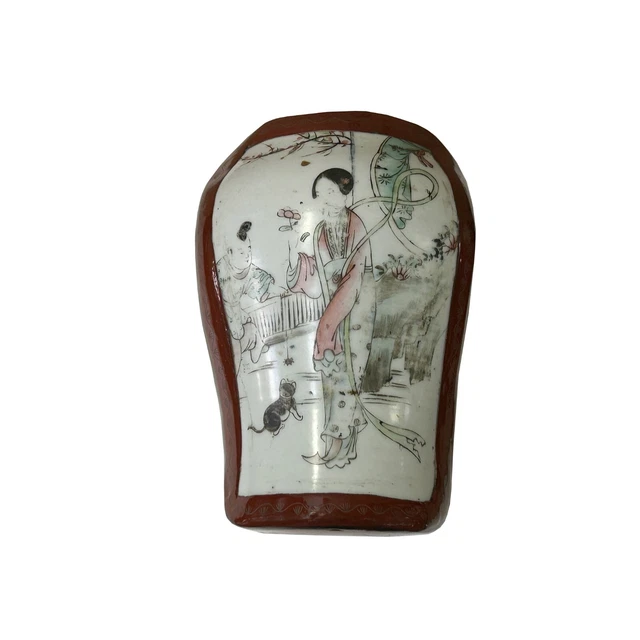 Chinese Old White Base Lady Kid Plant Porcelain Art Lacquer Box ws3884S