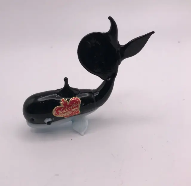 Retro Kelvins Art Glass Small Black Whale Fish Figurine
