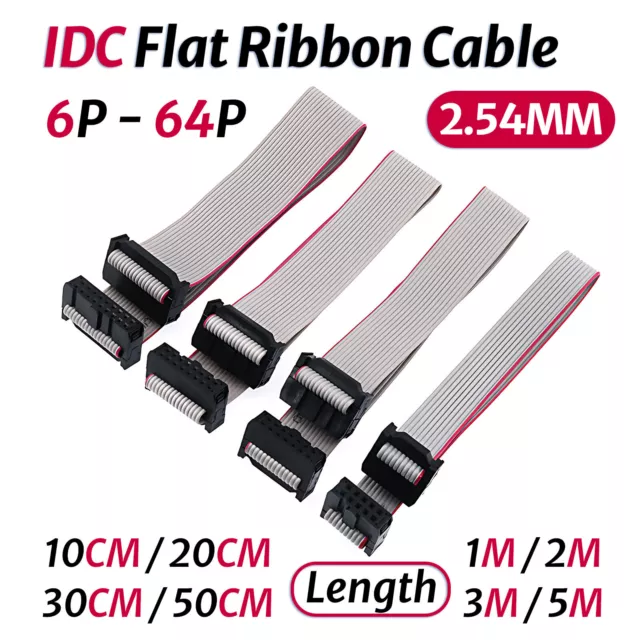 IDC 6-64 Pin Flat Ribbon Cable Female Connector, 2.54MM Pitch Length 10CM - 5M