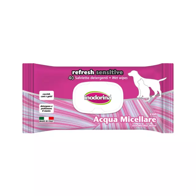 6 Confezioni Inodorina Salviette Detergenti Cani e Gatti Acqua Micellare 40 pz.