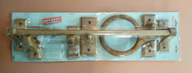 NEW Oak Wood Bathroom Towel Rack Tissue  Set Tuscany Prod. MENARDS VTG In Pkg.