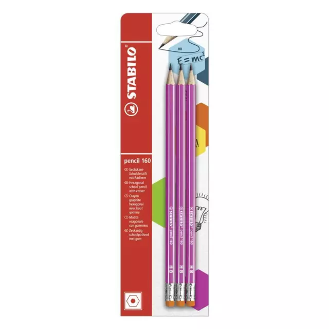 Bleistift Radierer STABILO pencil 160 Pink HB 3 Stück Bleistifte Schulbleistift