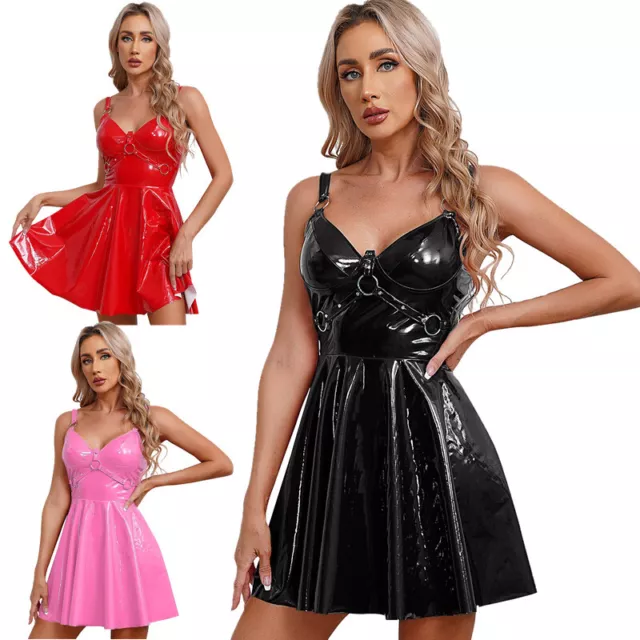 SEXY WOMEN PU Lingerie Mini Skirt Bodycon Leather Dress Short Club Night  Wear $21.21 - PicClick AU