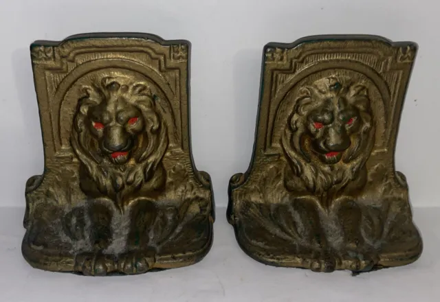 Little Pair of Vintage Antique Cast Iron Lion Bookends / Doorstops