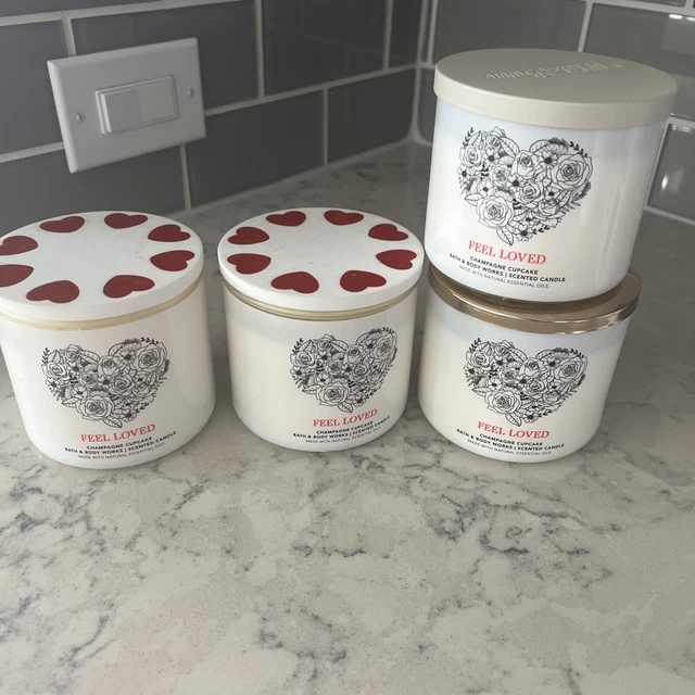 Bath Body Works Feel Loved Champagne Cupcake Candle LOT (x4) Ceramic Heart Lid