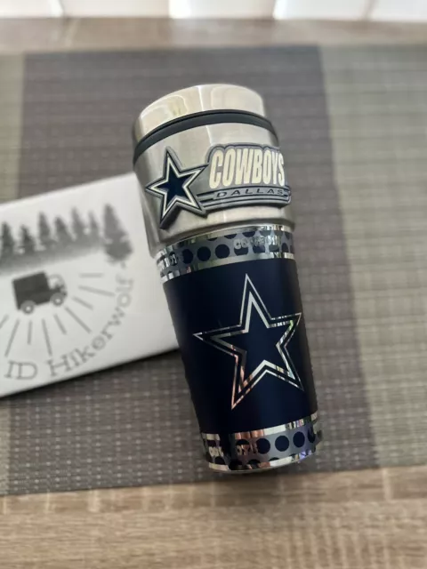Dallas Cowboys Coffee Mug Travel Tumbler Cup NFL Metallic Logo w/ Emblem