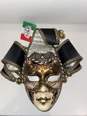 Luxury Musical Venetian Gold Black Jolly Jester Masquerade Face Mask
