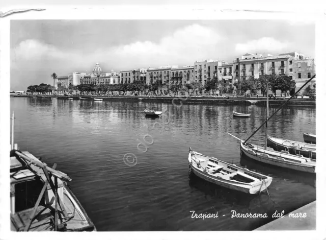 Cartolina Trapani panorama dal mare 1958