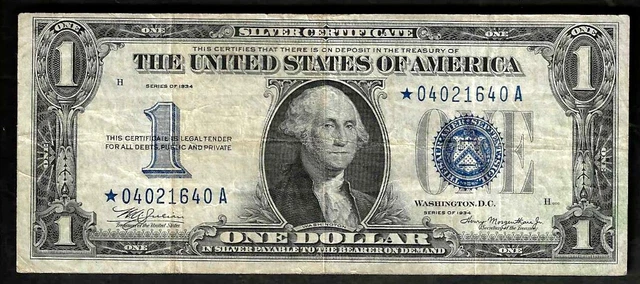 $1 1934 Silver Cert, Fr. 1606* Early Blue Seal Star VF