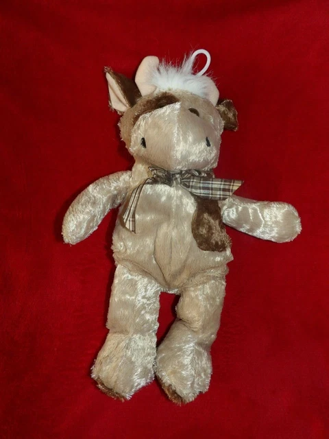 Doudou Peluche SANDY Vache Taureau Brun Marron Beige Ruban Ecossais