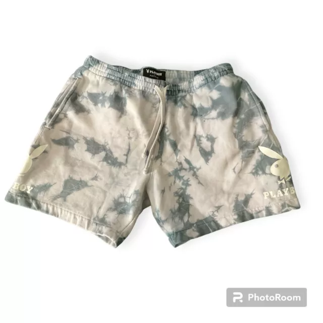 Playboy By PacSun Men's Double Bunny Sweat Shorts Blue White Tie Dyed Size M