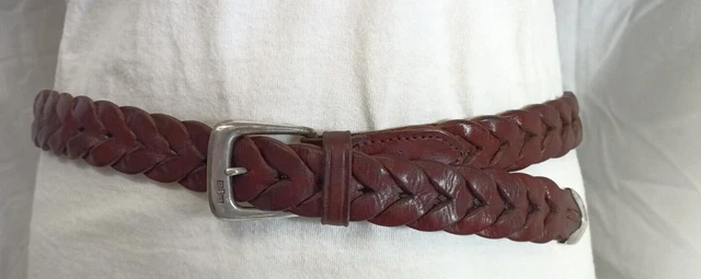 Vintage 1985 Men's Sz 34 Polo Ralph Lauren Belt Sterling Silver Brown Braided