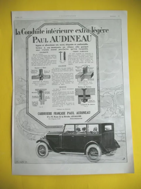 Publicite De Presse Paul Audineau Automobile Conduite Interieure French Ad 1925