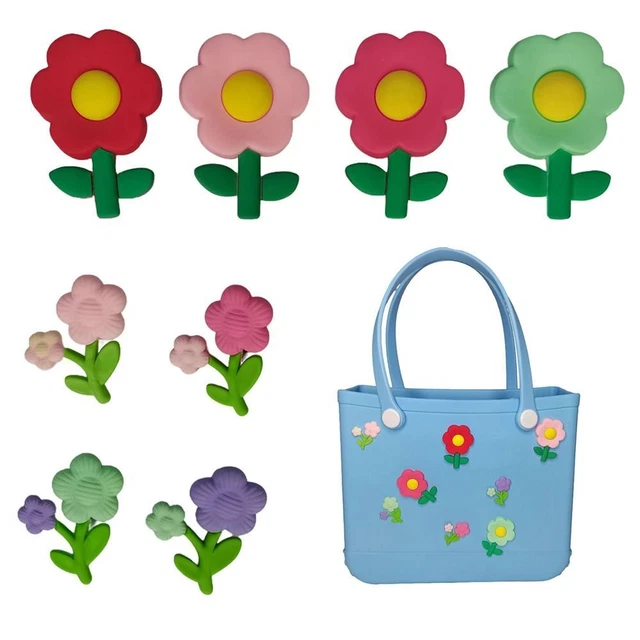 QTKJ Charms For Bogg Bag, Pearls And Colorful Flowers For Bogg Bag Accessories, Compatible With Women Rubber Beach Bag Tote Handbag Decoration(17