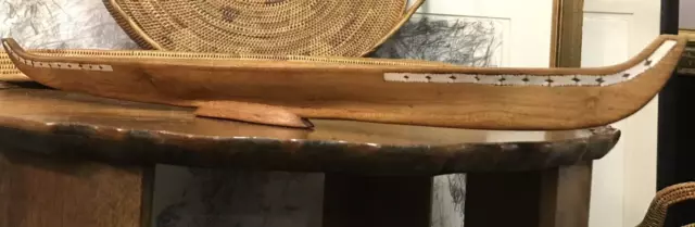 "Canoa tribale etnica Pacifico Isole Salomone intagliata a mano legno duro - 23"