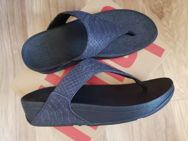 FitFlop Lulu Perf Croco-Embossed Leather Toe-Post Thong Sandal Black US 5 36 NIB