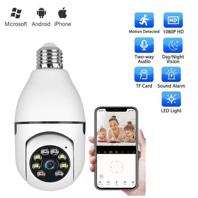 Caméra IP WiFi Panoramique 360° Ampoule 1080P HD IR Night Vision Security Cam