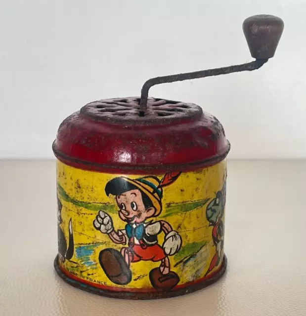 Jouet ancien Boite à musique Moulin musical tôle litho E.CAMELIN / WALT DISNEY