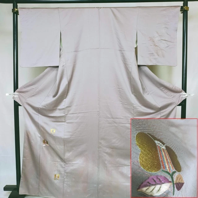 0510:Japanese Kimono  "TUKESAGE"  pure silk Gold paint embroidery floral pattern