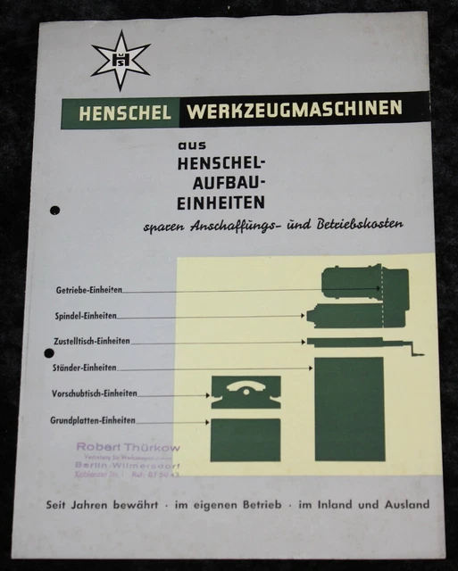 Henschel Werkzeugmaschinen ,Aufbau - Einheiten ,alter Prospekt ,1 Doppelblatt