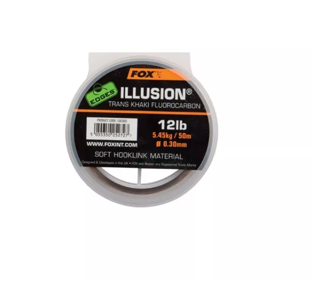 Fox Illusion Leader Trans Khaki *All Breaking Strains* NEW Carp Fishing Leader