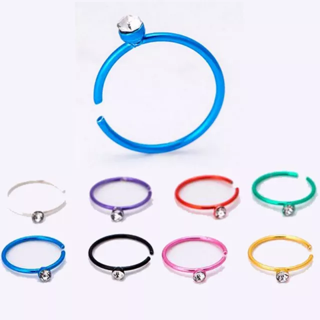 1 / 5pcs 8mm Open Hoop Fake Nose Ring Gem Bar Stud Screw Lip Ear Colored Jewelry
