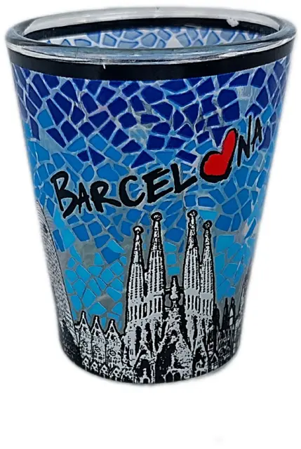 new Shot glass Spain i love Barcelona Tequila Sagrada Familia Casa Mila.blue