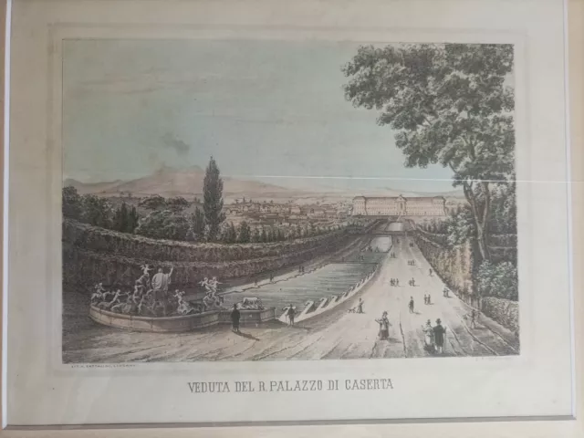 1861 Litografia acquerellata Veduta Del Palazzo Di Reale Di Caserta