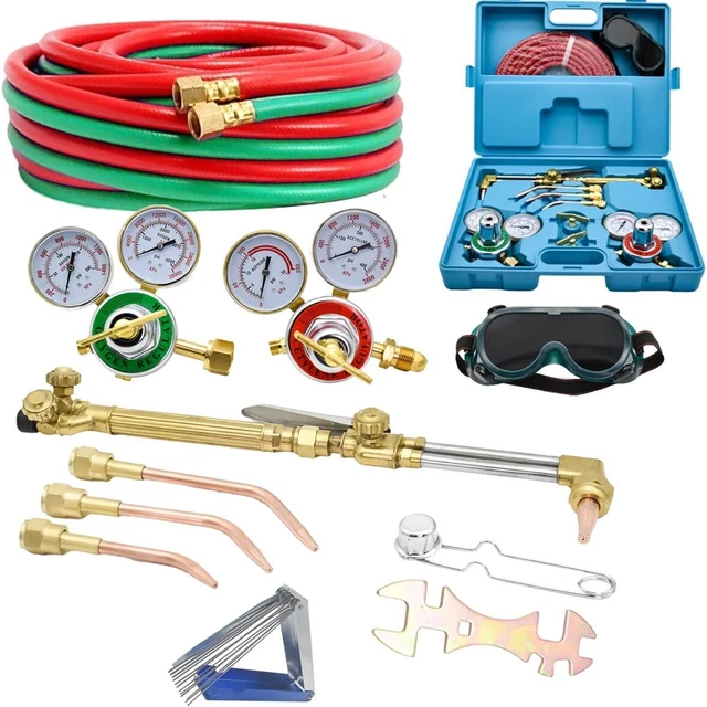 OXYGEN ACETYLENE GAS Cutting Torch Regulator Welding Kit W/Hose Glasses