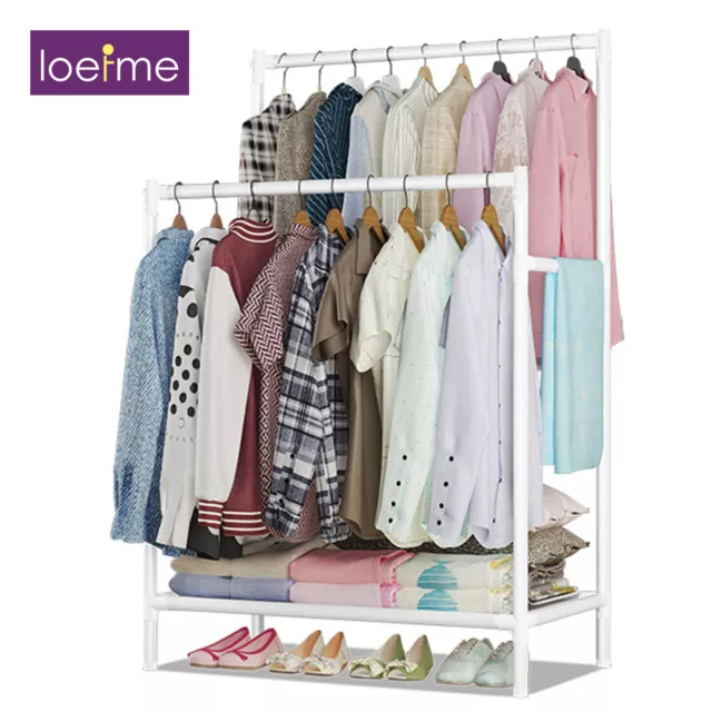 LOEFME Heavy Duty Clothes Rail Rack Coat Hanging Display Stand Storage Shelves