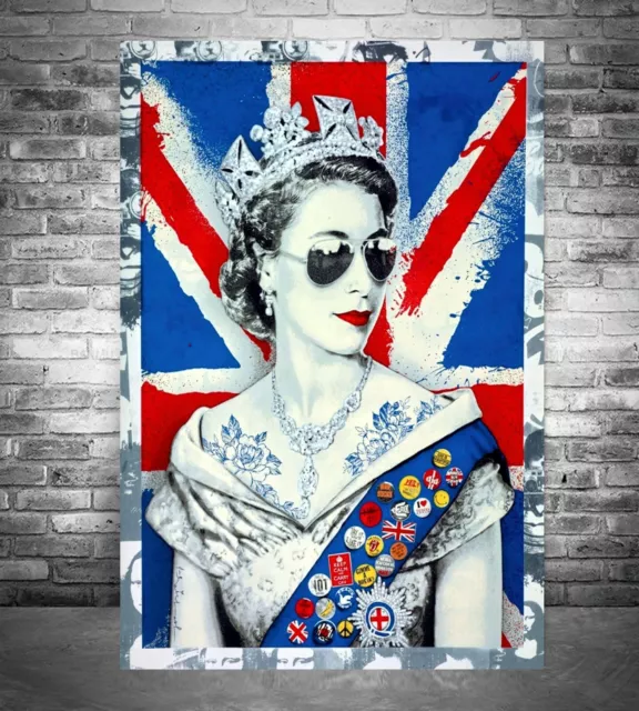 Queen Elizabeth Union Jack Graffiti Street Art Frame Wall Canvas or Poster Print