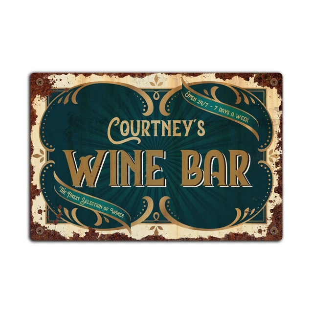 Personalisierte Weinbar Metallplakette, Home Bar Namensschild, Blechschild, Pub Schild