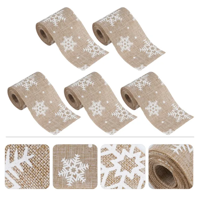 5 Pcs Linen Printed Ribbon Snowflake Wired Christmas Gift Printing