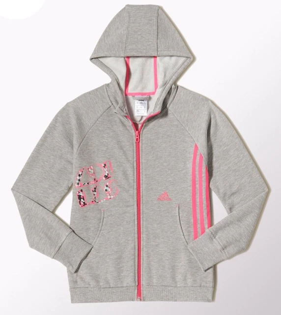 Felpa con cappuccio Adidas Ragazze LG RI Cerniera Intera Junior Gioventù - Grigio/Rosa M66845