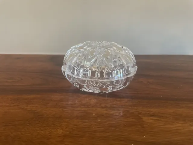 Vintage Lead Crystal Cut Glass Clear Circle Scallop Edged Lidded Trinket Box