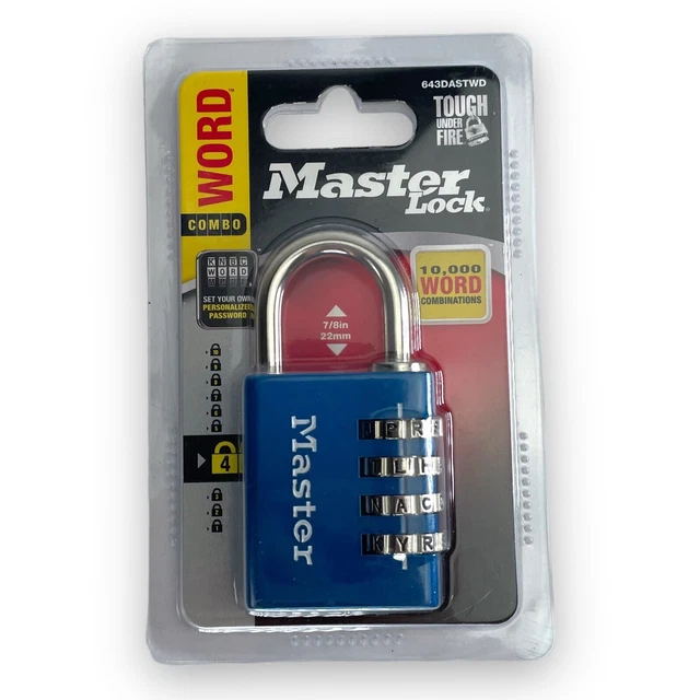 Master Lock 643DASTWD 4 Digit Set Your Own Word Combination Padlock Blue