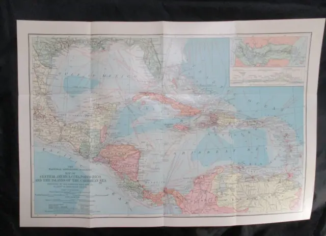 1913 Map of Central America, Cuba, Porto Rico & Islands Of The Caribbean Sea