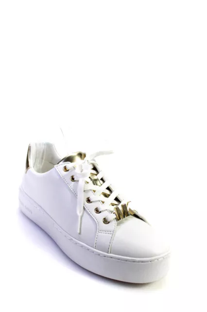 Michael Michael Kors Womens Poppy Lace Up Platform Sneakers White Pale Gold Sz 9