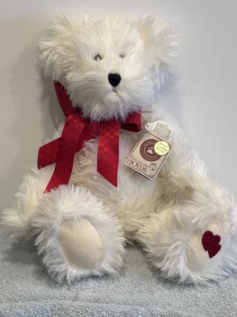 Boyds Bears Special Occasion 16” White Bear W/red Heart, Jointed Plush Bear.
