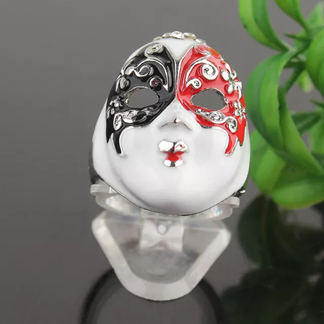9K Gold Filled Crystal Mask Masquerade Theatre Drama Goth Punk Ring Size 9 Red