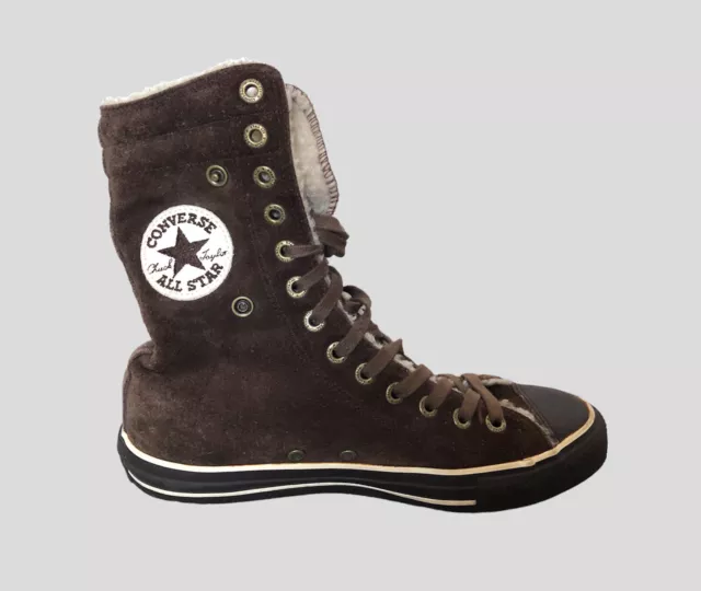CONVERSE BROWN SUEDE Leather Fur Shearling Lined Winter Hi Top Trainers 6  Shoes £ - PicClick UK