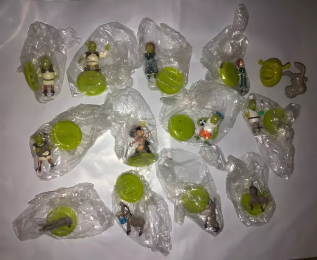 Shrek 2 Vending 2004 Dreamworks 1:32 Figures Donkey Puss & Boots Full Set +Rings