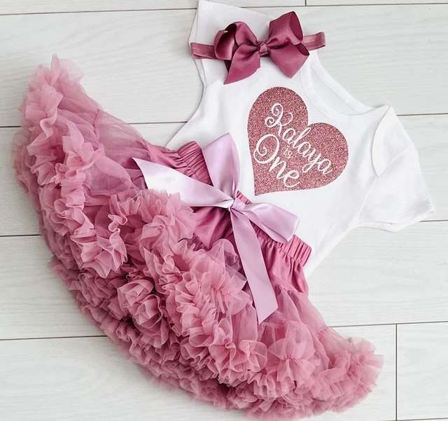 Baby Girls Personalised First 1st Birthday Outfit Cake Smash Set Tutu Skirt